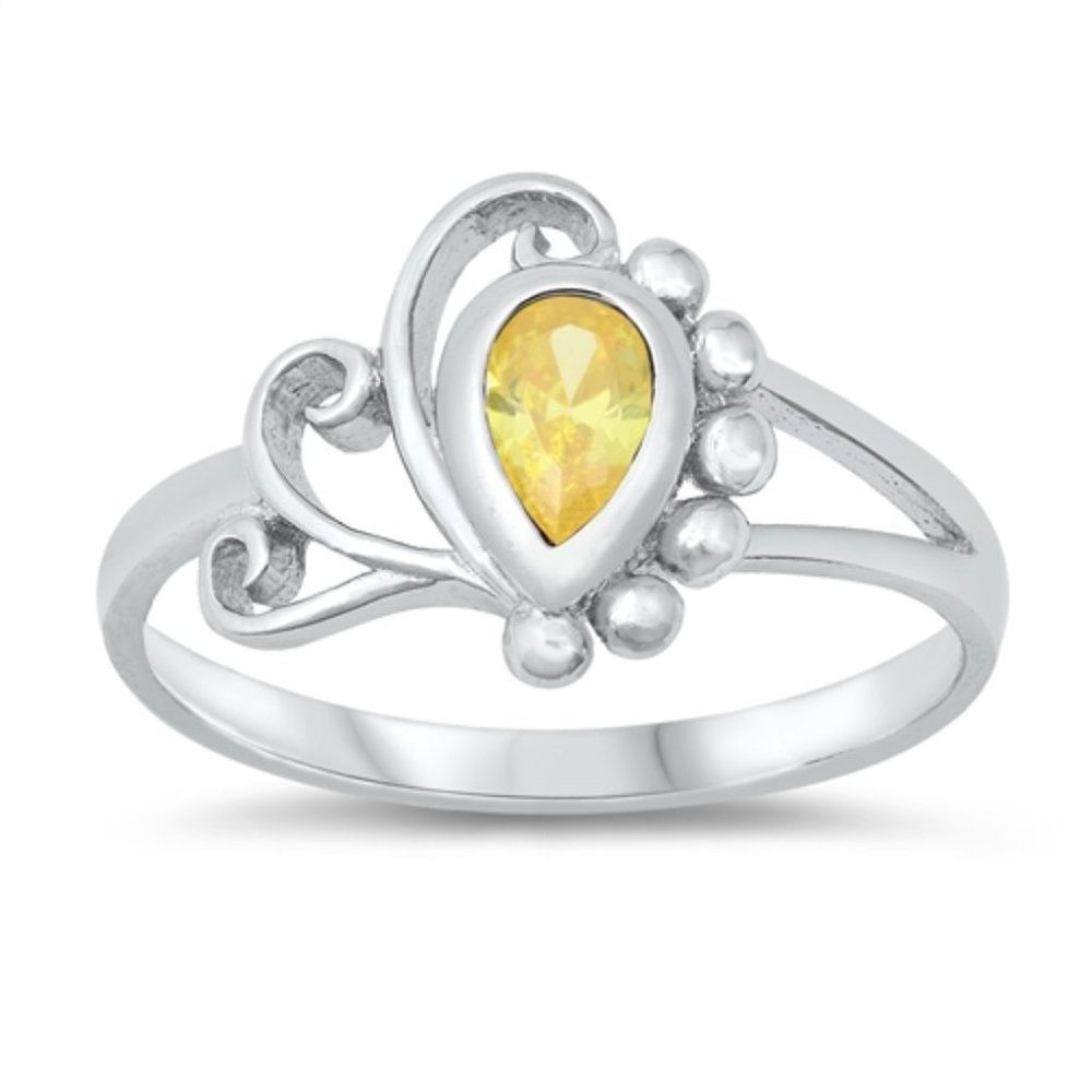 Baby Sterling Silver Ring Pear Shape Colored Center 25$